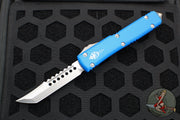 Microtech Ultratech OTF Knife- Hellhound- Blue Handle- Stonewash Blade 119-10 BLS