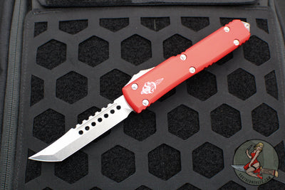 Microtech Ultratech OTF Knife- Hellhound- Red Handle- Stonewash Blade 119-10 RDS
