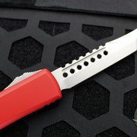 Microtech Ultratech OTF Knife- Hellhound- Red Handle- Stonewash Blade 119-10 RDS