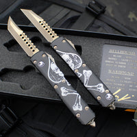 Microtech Ultratech OTF Knife Set- Hellhound & Warhound- Death Card Finished Handle- Apocalyptic Bronze Finished Blade 119-13 SETDCS