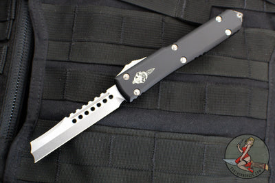 Microtech Ultratech OTF Knife- Hellhound Razer- Black Handle- Stonewash Blade 119R-10 S