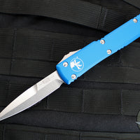 Microtech Ultratech OTF Knife- Bayonet Edge- Blue Handle- Stonewash Blade 120-10 BL