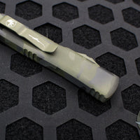 Microtech Ultratech OTF Knife- Bayonet Edge- Olive Camo Handle- Olive Camo Part Serrated Blade 120-2 OCS