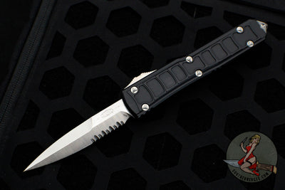 Microtech Ultratech II Stepped OTF Knife- Bayonet Edge- Black With Satin Part Serrated Blade 120II-5 S