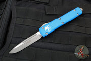 Microtech Ultratech OTF Knife- Single Edge- Blue Handle- Apocalyptic Blade 121-10 APBL