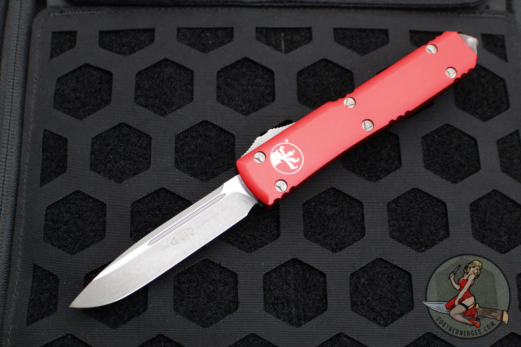 Microtech Ultratech OTF Knife- Single Edge- Red Handle- Apocalyptic Blade 121-10 APRD