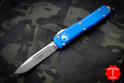 Microtech Ultratech OTF Knife- Single Edge- Blue With Stonewash Blade 121-10 BL