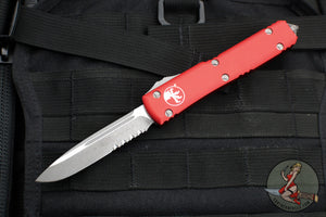 Microtech Ultratech OTF Knife- Single Edge- Red Handle- Apocalyptic Part Serrated Blade 121-11 APRD