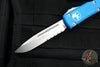 Microtech Ultratech OTF Knife- Single Edge- Blue Handle- Stonewash Part Serrated Blade 121-11 BL