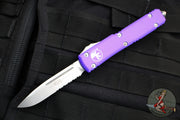 Microtech Ultratech OTF Knife- Purple Handle- Stonewash Part Serrated Blade 121-11 PU