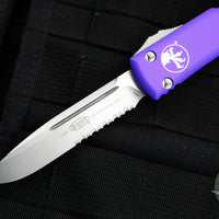 Microtech Ultratech OTF Knife- Purple Handle- Stonewash Part Serrated Blade 121-11 PU