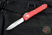 Microtech Ultratech OTF Knife- Red Handle- Stonewash Part Serrated Blade 121-11 RD