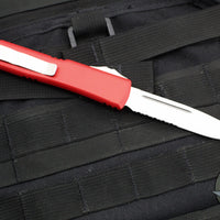 Microtech Ultratech OTF Knife- Red Handle- Stonewash Part Serrated Blade 121-11 RD