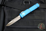 Microtech Ultratech OTF Knife- Single Edge- Blue Handle- Bronze Apocalyptic Blade 121-13 APBL