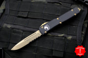 Microtech Ultratech OTF Knife- Single Edge- Black Handle- Bronzed Part Serrated Blade 121-14