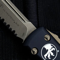 Microtech Ultratech OTF Knife- Single Edge- Black Handle- Bronzed Part Serrated Blade 121-14