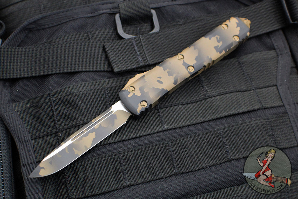 Microtech Ultratech OTF Knife- Single Edge- Coyote Camo Handle- Coyote Camo Finished Plain Blade 121-1 CCS