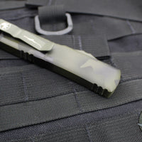 Microtech Ultratech OTF Knife- Single Edge- Olive Camo Handle- Olive Camo Finished Part Serrated Blade 121-2 OCS