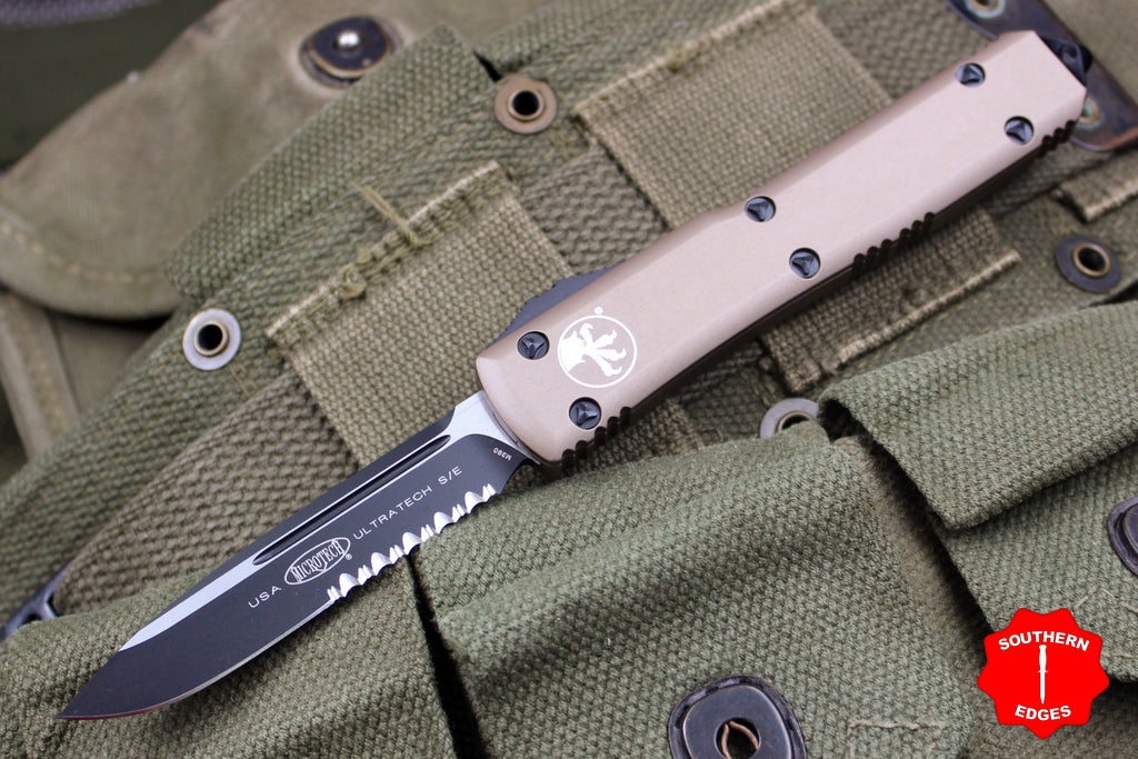 Microtech Ultratech Tan S/E OTF Knife Tactical Part Serrated Black Blade 121-2 TA