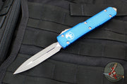 Microtech Ultratech OTF Knife- Double Edge- Blue Handle- Apocalyptic Finished Blade 122-10 APBL