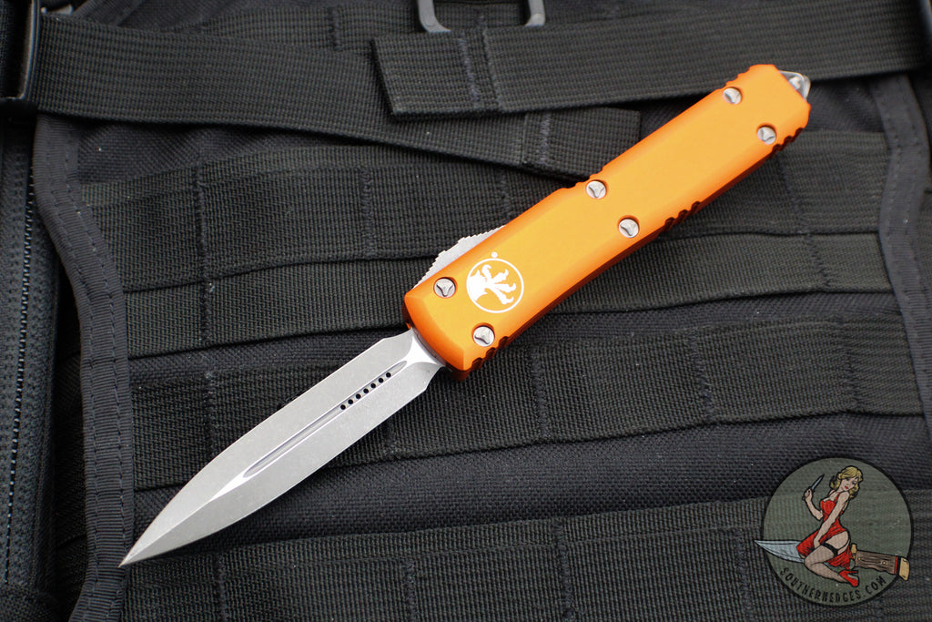 Microtech Ultratech OTF Knife- Double Edge- Orange Handle- Apocalyptic Blade 122-10 APOR