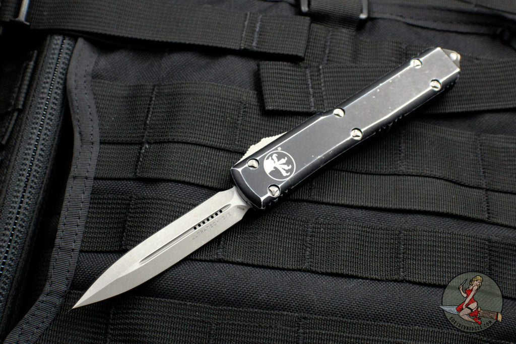 Distressed Microtech Microtech Ultratech Distressed Black Double Edge OTF Knife with Apocal ...