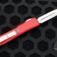Microtech Ultratech OTF Knife- Double Edge- Red Handle with Stonewash Part Serrated Blade 122-11 RD