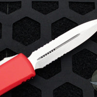 Microtech Ultratech OTF Knife- Double Edge- Red Handle with Stonewash Part Serrated Blade 122-11 RD