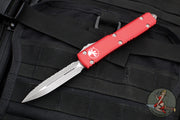 Microtech Ultratech OTF Knife- Double Edge- Red Handle- Apocalyptic Full Serrated Blade 122-12 APRD