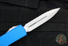 Microtech Ultratech OTF Knife- Double Edge- Blue Handle- Full Serrated Stonewash Blade 122-12 BL