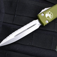 Microtech Ultratech OTF Knife- Double Edge- OD Green Handle- Full Serrated Stonewash Blade 122-12 OD