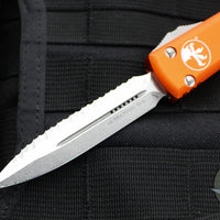 Microtech Ultratech OTF Knife- Double Edge- Orange Handle with Full Serrated Stonewash Blade 122-12 OR