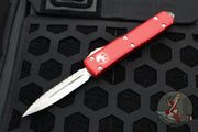 Microtech Ultratech OTF Knife- Double Edge- Red Handle with Full Serrated Stonewash Blade 122-12 RD