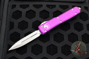 Microtech Ultratech OTF Knife- Double Edge- Violet Handle with Full Serrated Stonewash Blade 122-12 VI
