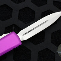 Microtech Ultratech OTF Knife- Double Edge- Violet Handle with Full Serrated Stonewash Blade 122-12 VI