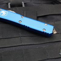 Microtech Ultratech OTF Knife- Double Edge- Blue Handle- Bronzed Apocalyptic Blade and Hardware 122-13 APBL