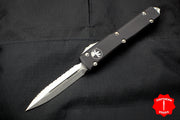 Microtech Ultratech OTF Knife- Double Edge- Black Handle- Stonewash Full Serrated Blade 122-12