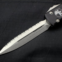 Microtech Ultratech OTF Knife- Double Edge- Black Handle- Stonewash Full Serrated Blade 122-12