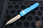 Microtech Ultratech OTF Knife- Double Edge- Blue Handle- Bronzed Blade 122-13 BL