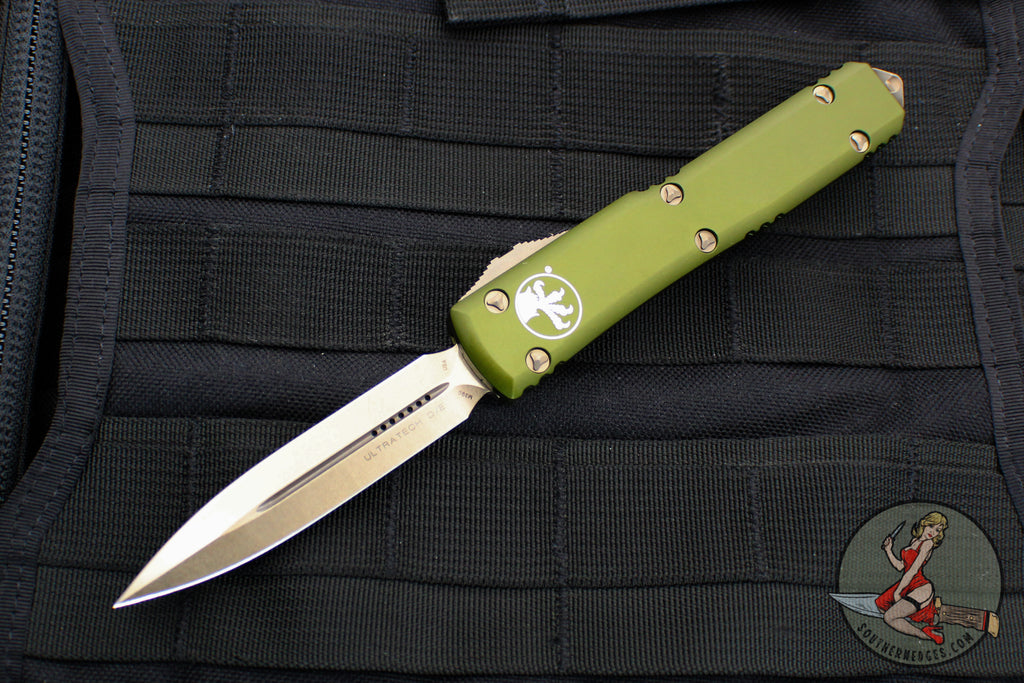 Microtech Ultratech OTF Knife- Double Edge- OD Green Handle- Bronzed Blade 122-13 OD