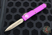 Microtech Ultratech OTF Knife- Double Edge- Violet Handle- Bronzed Blade 122-13 VI