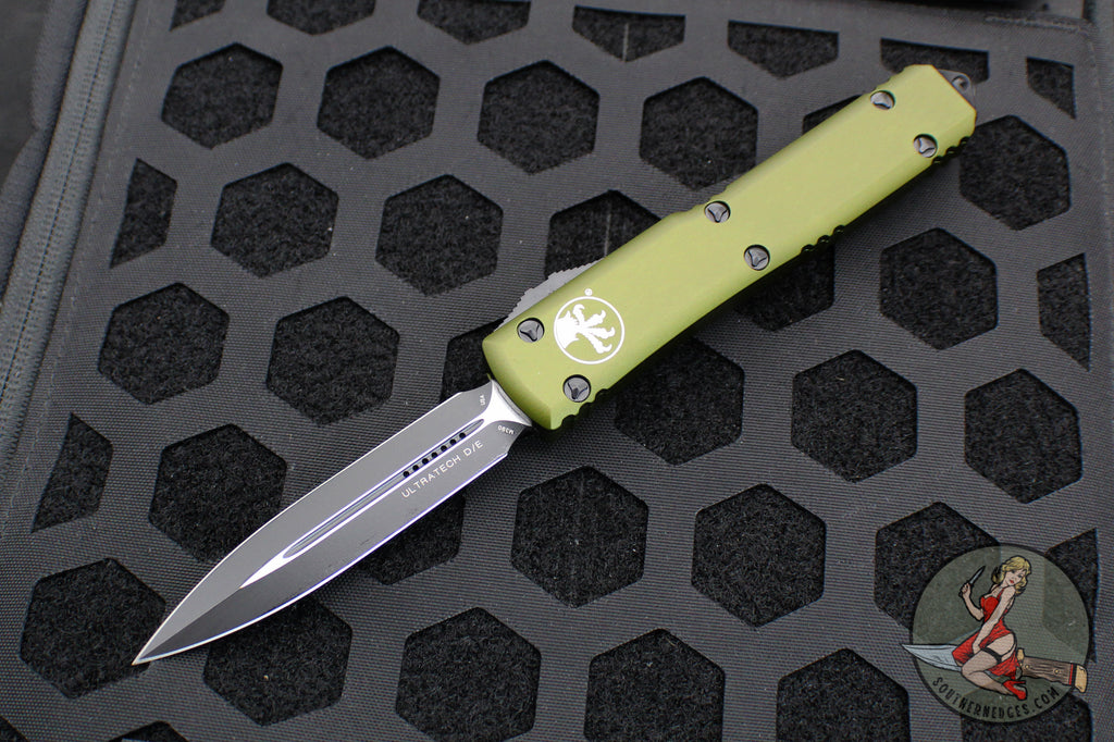 Microtech Ultratech OTF Knife- Double Edge- OD Green Handle- Black Plain Edge 122-1 OD
