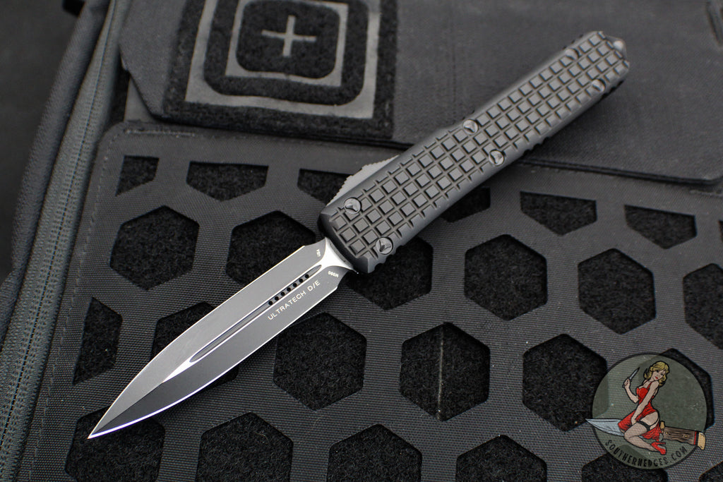 Microtech Ultratech OTF Knife- Double Edge- Tactical- Black Frag Handl ...