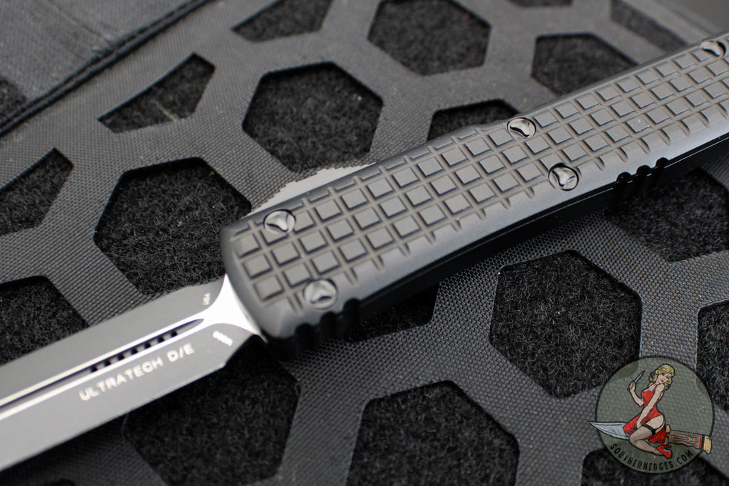 Microtech Ultratech OTF Knife- Double Edge- Tactical- Black Frag Handl ...
