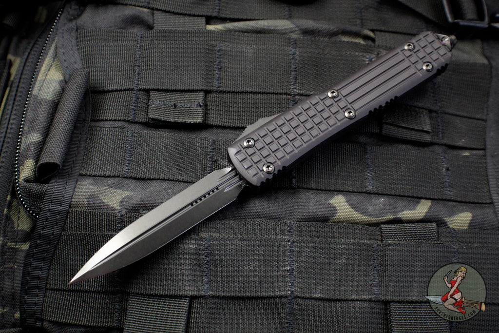 Microtech Ultratech Delta Double Edge OTF Frag Black with Black DLC HW Nickel Boron Internals 122-1UT-DS
