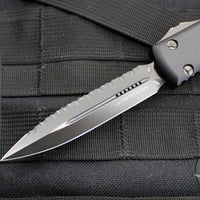 Microtech Ultratech OTF Knife-Double Edge- Tactical- Black Handle- Black DLC Full Serrated Blade 122-3 DLCT