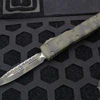Microtech Ultratech OTF Knife- Double Edge- Olive Camo- Olive Camo Full Serrated Blade 122-3 OCS