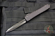 Microtech Ultratech Delta Double Edge Frag Shadow Full Serrated Black with Black DLC HW Nickel Boron Internals 122-3UT-DSH