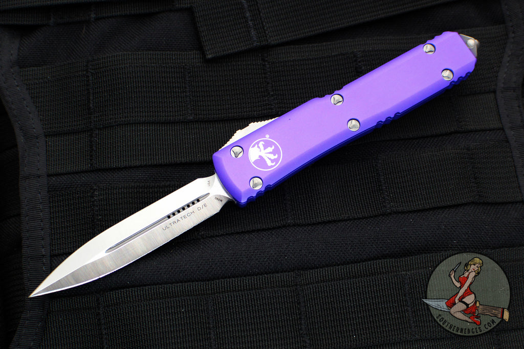 Microtech Ultratech OTF Knife- Double Edge- Purple With Satin Blade 122-4 PU