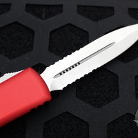 Microtech Ultratech OTF Knife- Double Edge- Red Handle- Satin Part Serrated Blade 122-5 RD